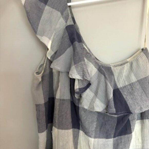 Sweet Wanderer blue plaid one shoulder 100% cotton light weight Large - Picture 4 of 7